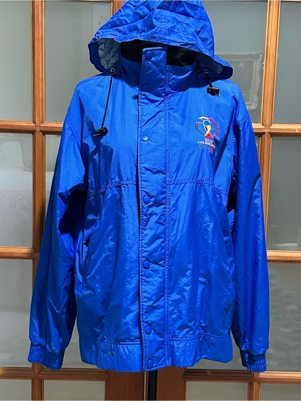 FIFA 2002 Bright Blue Hooded Jacket. Size S.